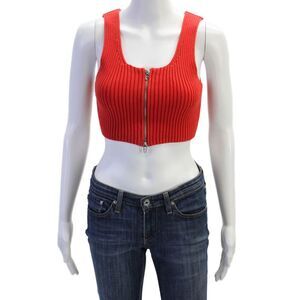 T Alexander Wang Womens Scoop Neck Zippered Cropped Tank Top Red Size S